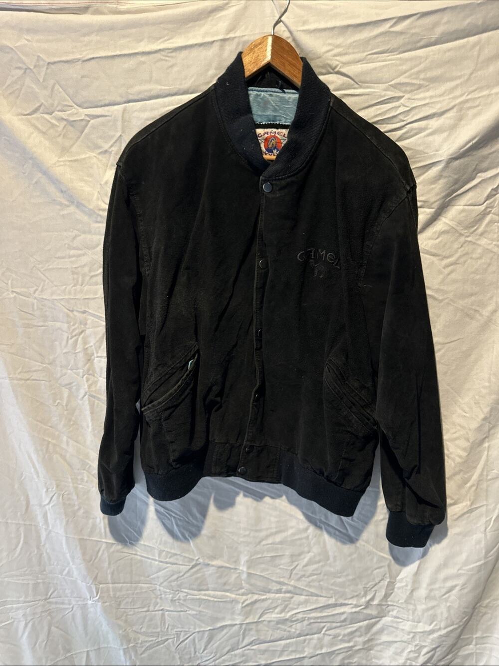 Vintage Camel Joe Leather Bomber Jacket L 90s Streetwear Black Coat 100% Smoove